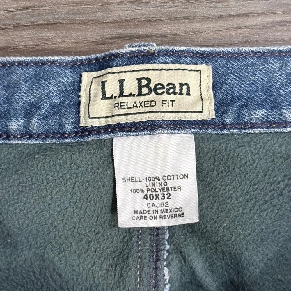 LL Bean Relaxed Fit Fleece/Blanket Lined Jeans 40x31(tag32)Blue Cotton Blend